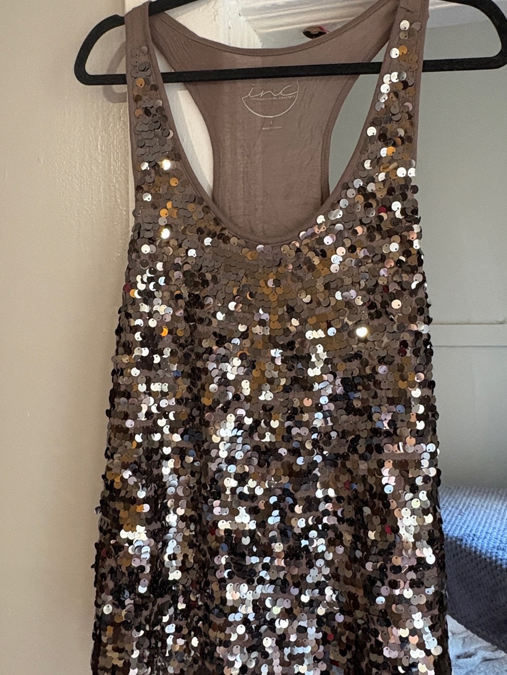 INC International Concepts Brown Sequin Tank Top